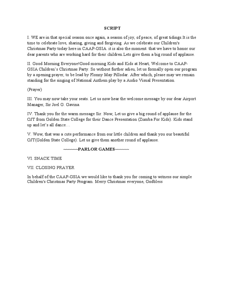 Christmas Program Emcee Script | PDF
