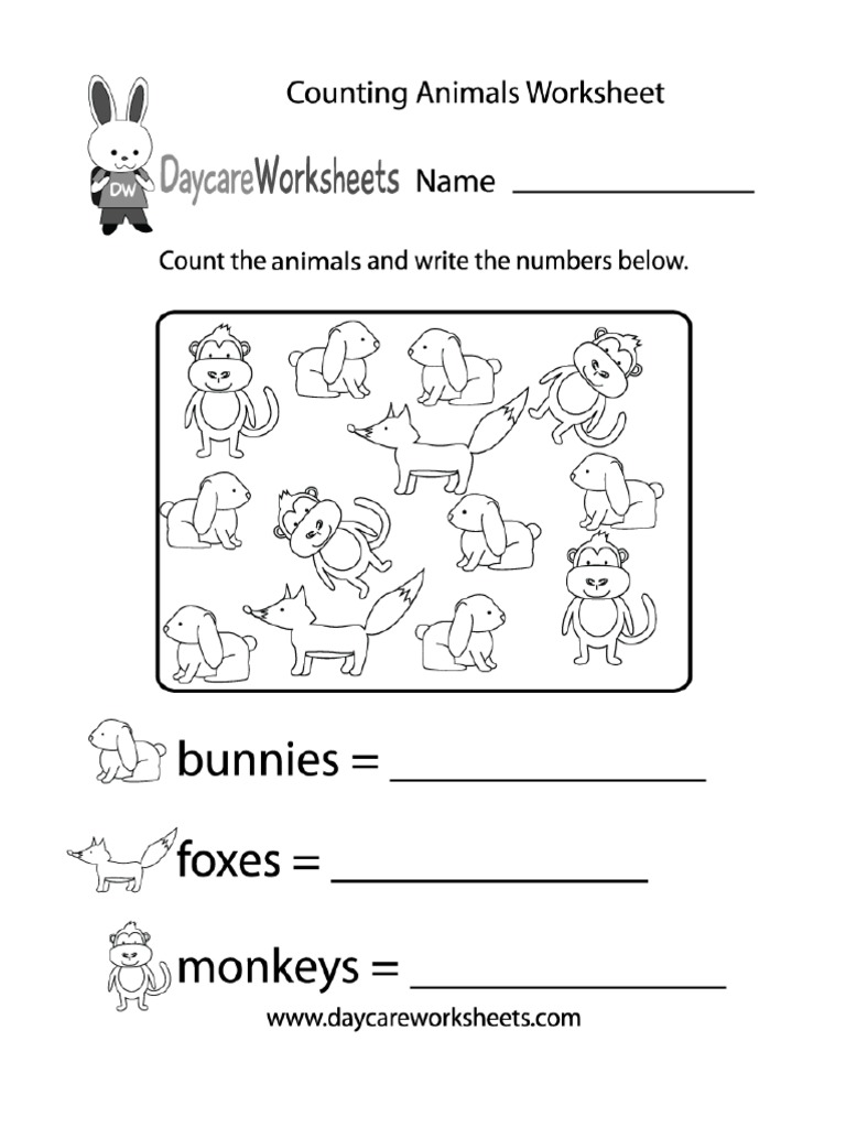 Free Printable Counting Animals Worksheet For Preschool | PDF