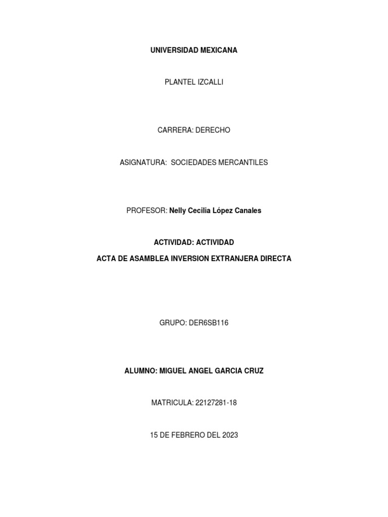 ASAMBLEA INVERSION EXTRANJERA | PDF | Sociedad de responsabilidad ...