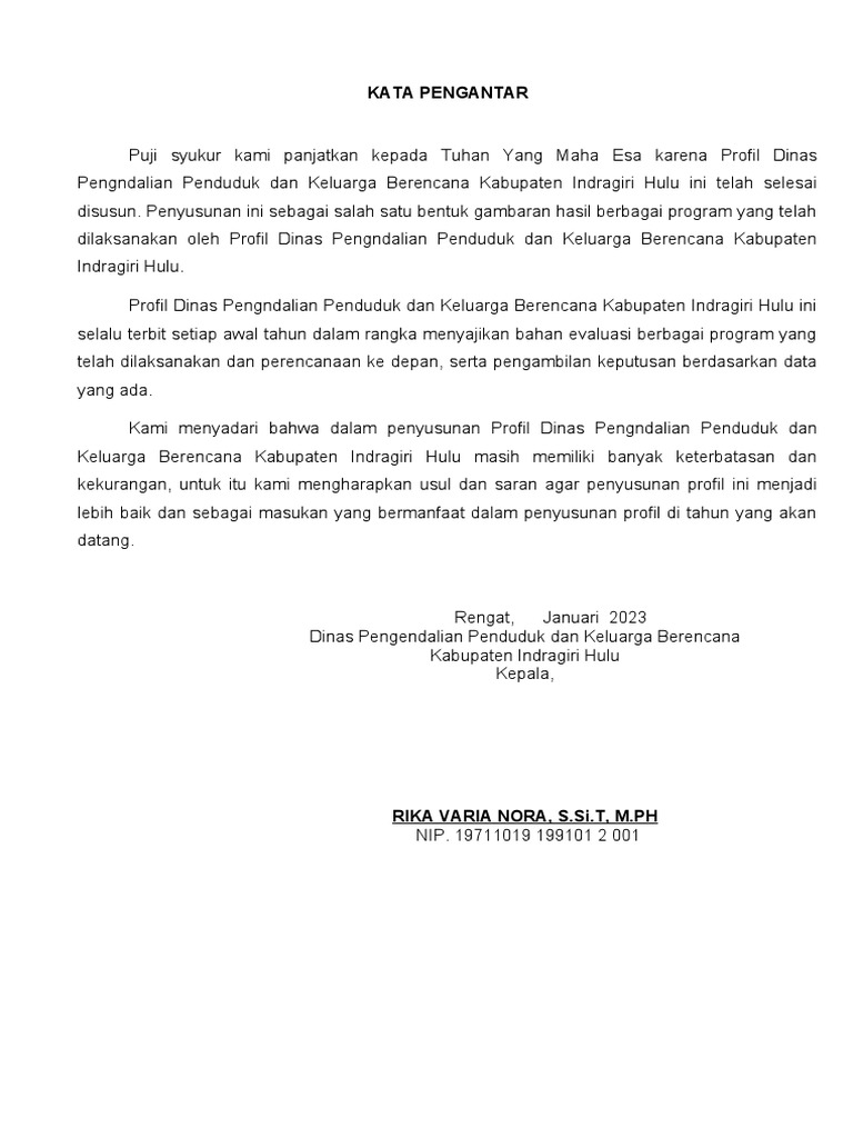 Profil Dinas KB Indragiri Hulu 2023 | PDF
