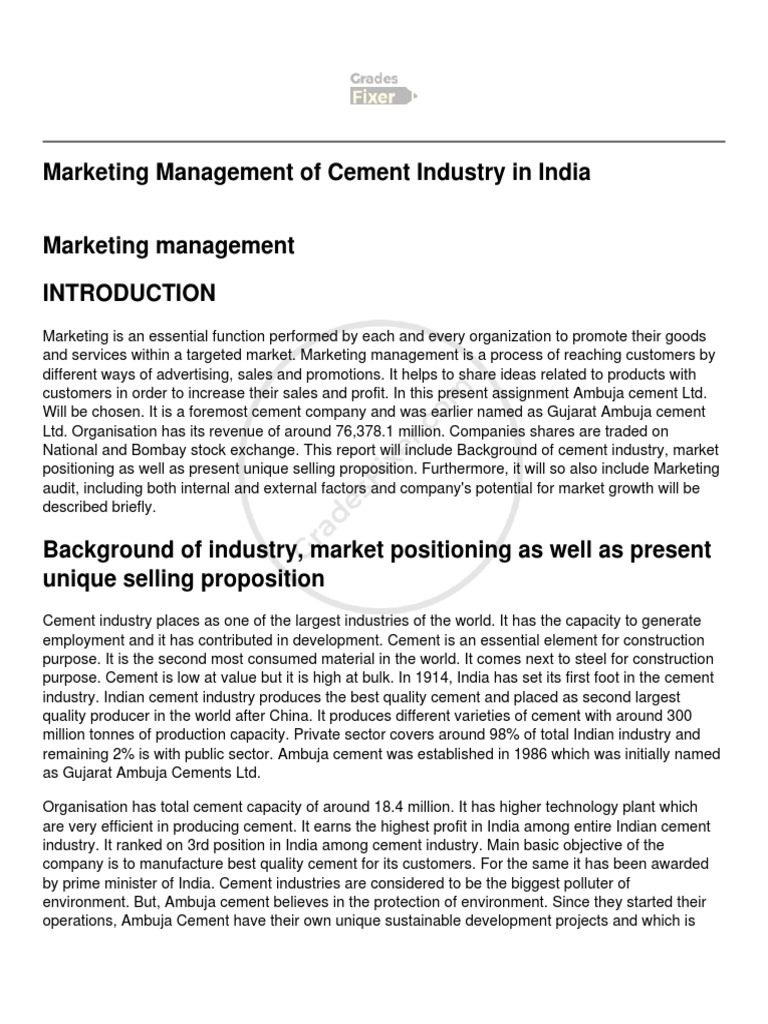 Marketing Management of Cement Industry in India | PDF | Marketing | Cement