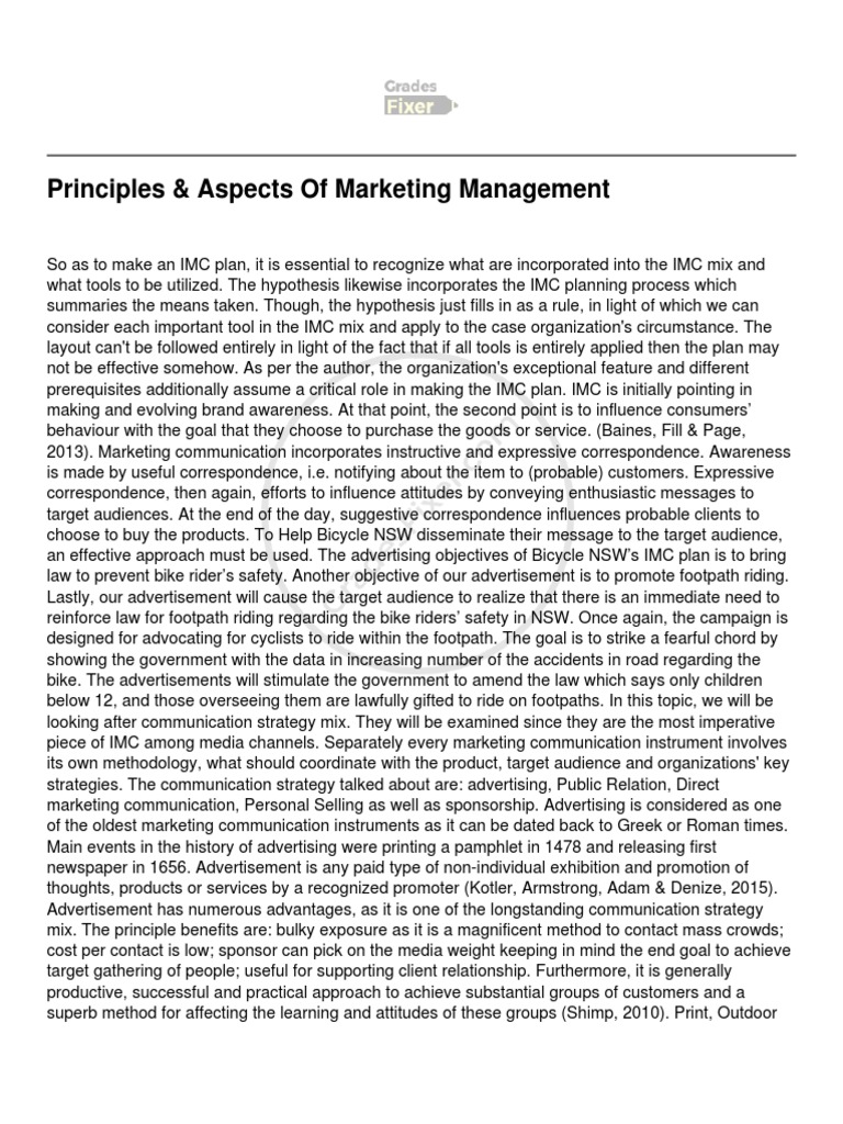 Principles & Aspects of Marketing Management PDF Marketing