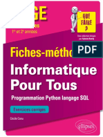 Informatique Pour Tous - Programmation Python, Langage SQL - CPGE Scientifiques (1re Et 2e Années) - Fiches-Méthodes Et... (Canu Cécile)