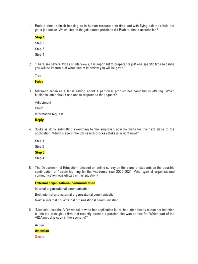 Reading & Writing Exam Part 2 PDF Communication Résumé