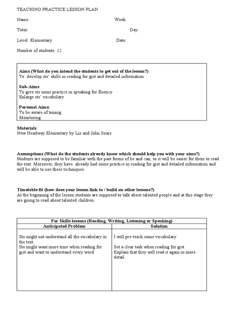 Gist Reading Lesson Plan for Adults | PDF | Cognition | Linguistics