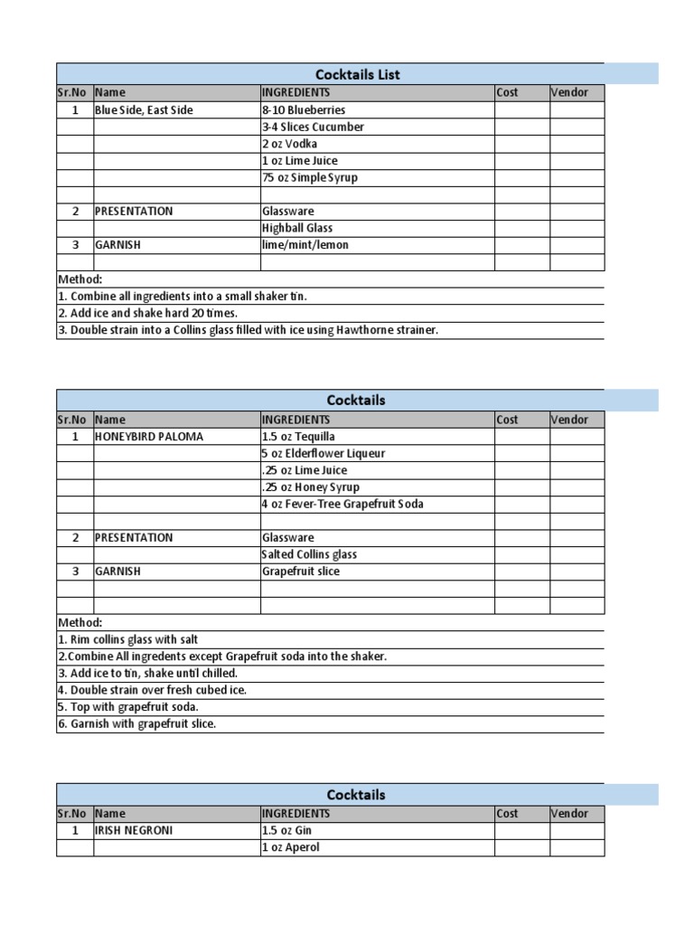 Cocktails and Mocktails Recipe List | PDF | Cocktails | Martini (Cocktail)