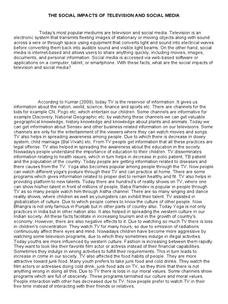 Social Impacts of TV and Social Media | PDF | Social Media | Popular ...