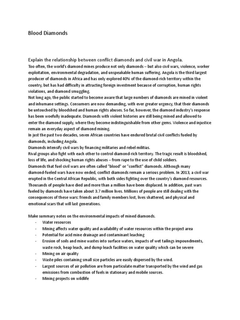 Blood Diamonds and Angola's Civil War | PDF | Soil | Water Pollution