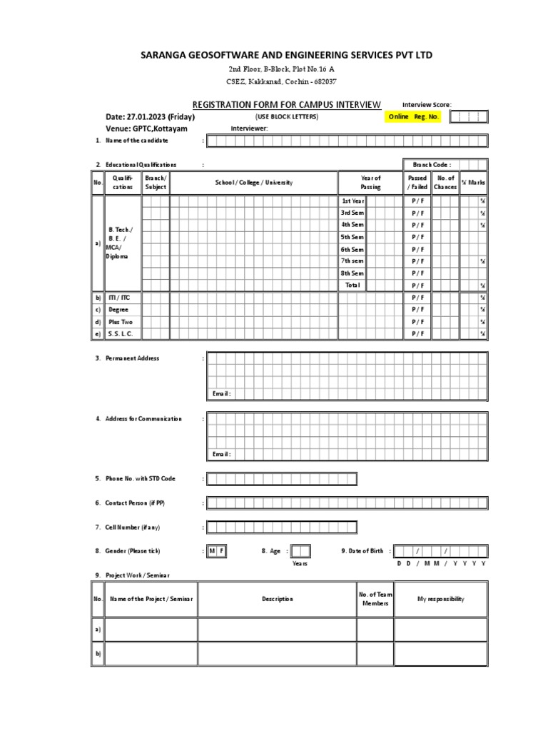 Campus Interview Registration Form | PDF | Cognitive Science