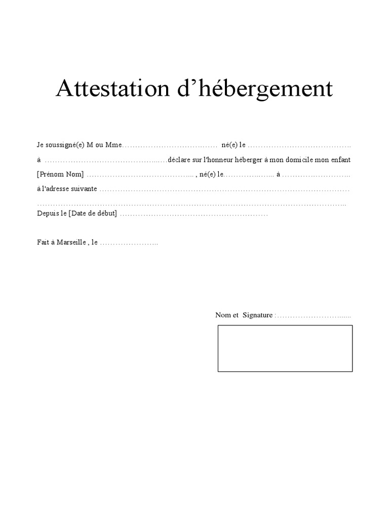 Attestation Dhebergement Iej 2019 PDF PDF
