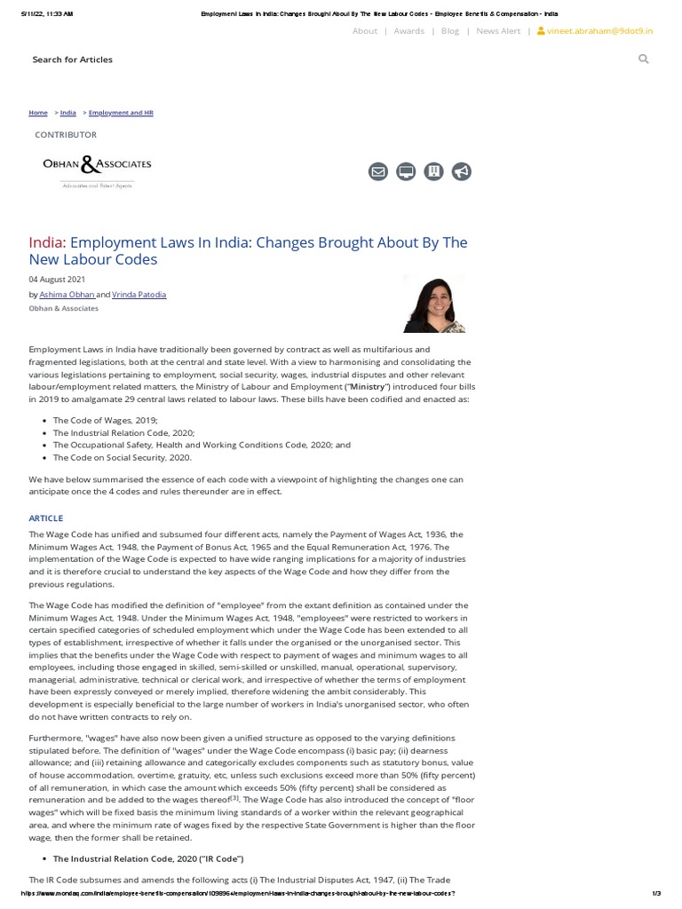 Employment Laws In India Changes Brought About By The New Labour