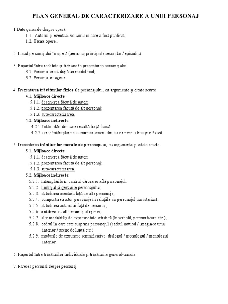 Caracterizare Personaj - Literar | PDF