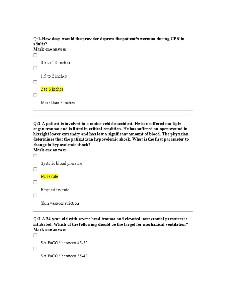 ATLS Practice Questions Free PDF Injury Shock (Circulatory)