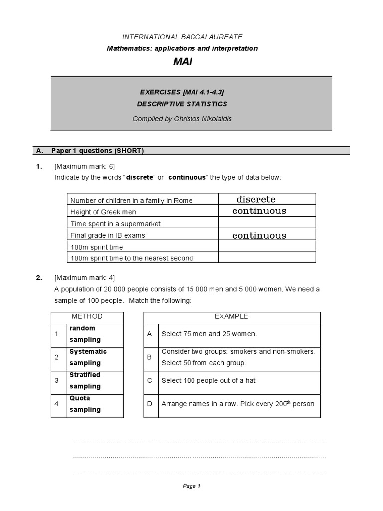 IB Math: Descriptive Statistics | PDF | Statistics | Mathematics