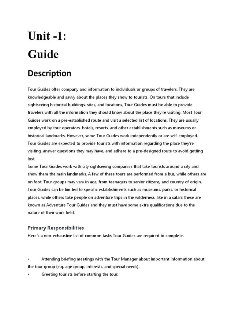 Tour Guide Roles and Responsibilities | PDF | Communication | Tourism