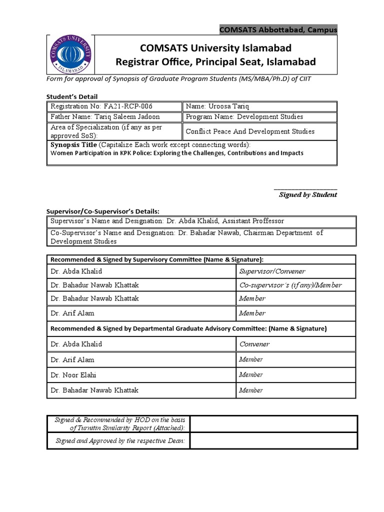 Approval of Synopsis Format MS | PDF