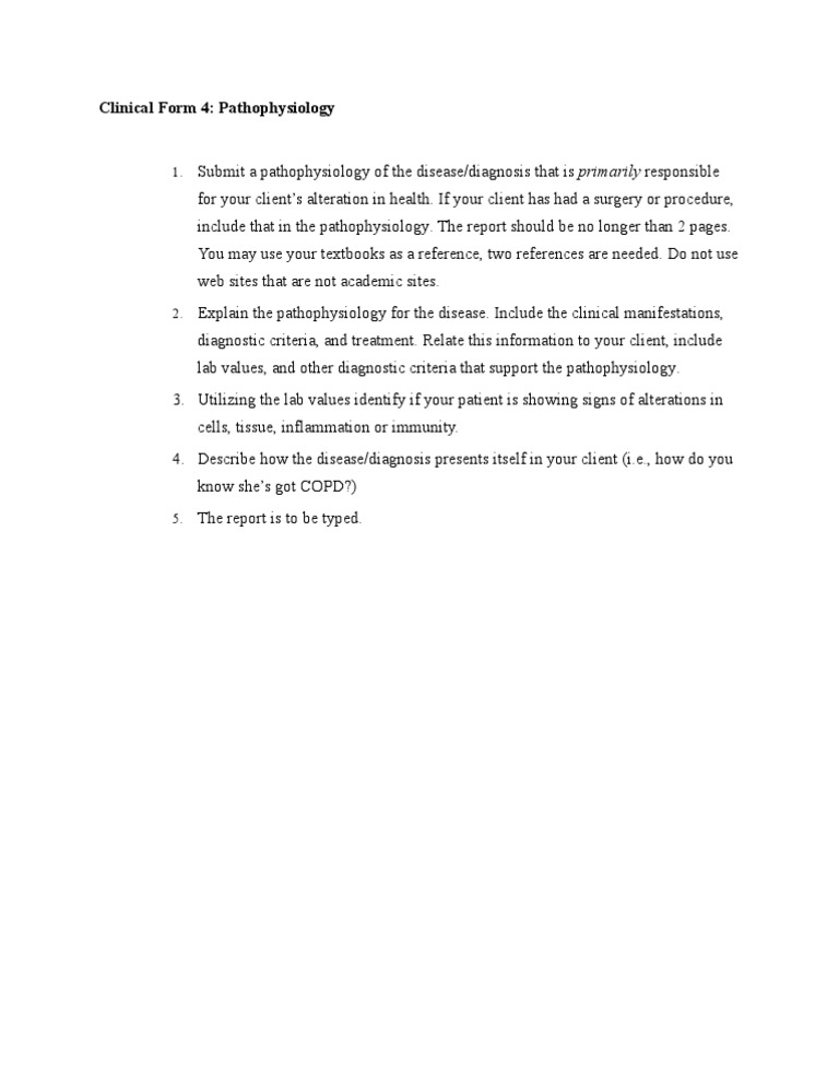Clinical Form 4: Pathophysiology | PDF | Science & Mathematics | Self ...