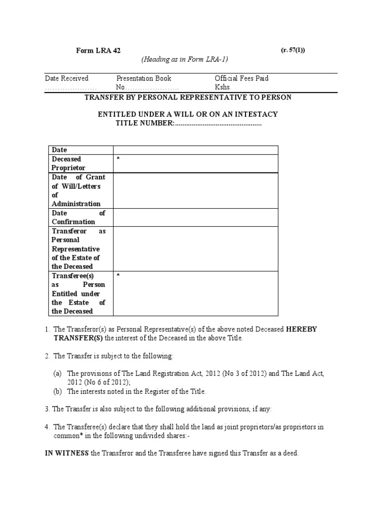 Transferring inherited property a template for conveying land from a