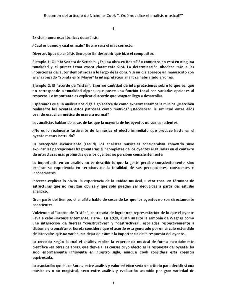 Resumen Artículo Cook | PDF | Experiencia | Partituras