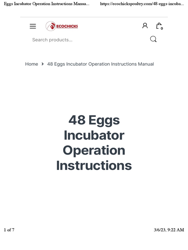 Eggs Incubator Operation Instructions Manual ECOCHICKS 0727087285