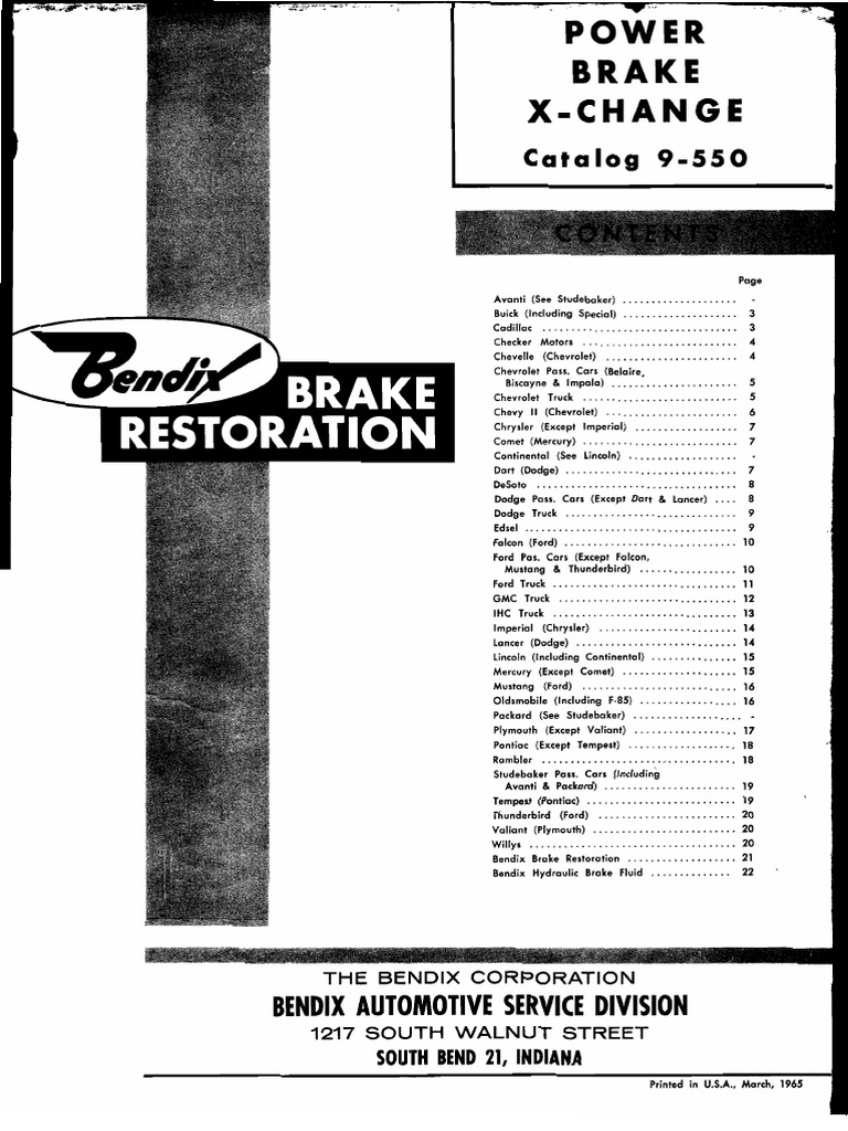 Bendix Power Brake Exchange Catalog 9550 1946 Through 1965 OCR