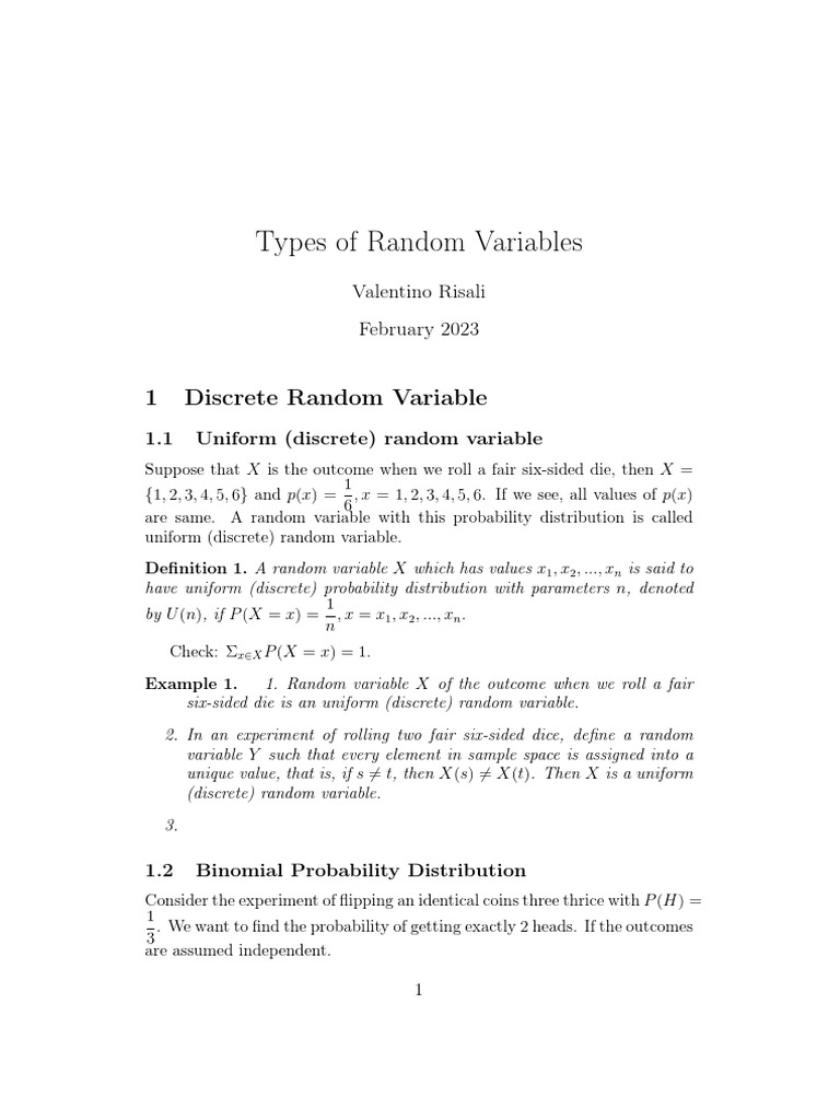 Types of Random Variables | PDF | Probability Distribution | Random ...