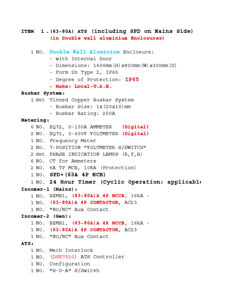 Technical Specs ATS | PDF
