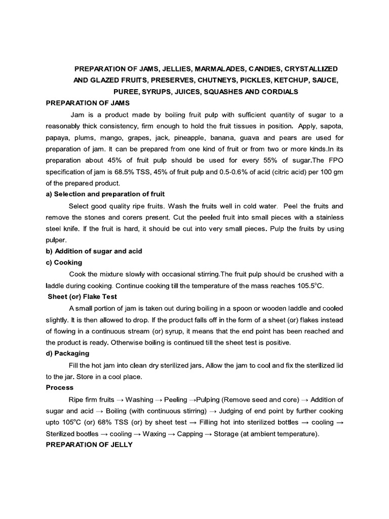Preparation of Jams, Jellies, Marmalades, Candies Ect PDF PDF