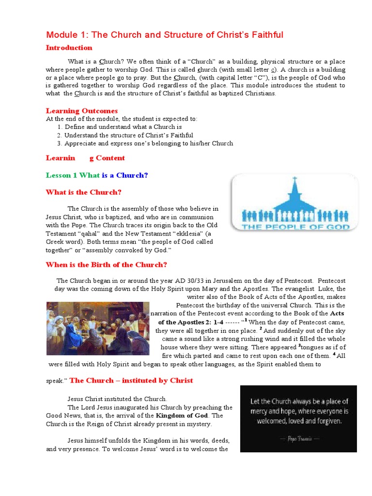 RE 3 - Module 1 - Church and Structure of Christ Faithful - STUDENT | PDF