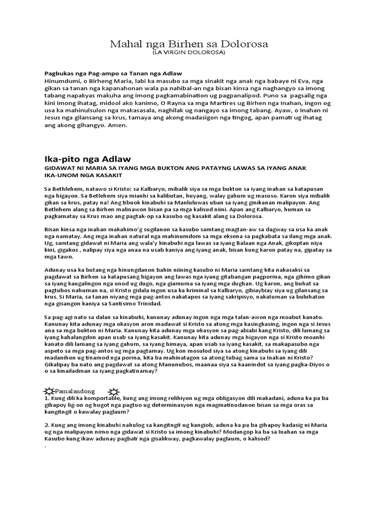 Birhen Dolorosa Bisaya 7th Day | PDF