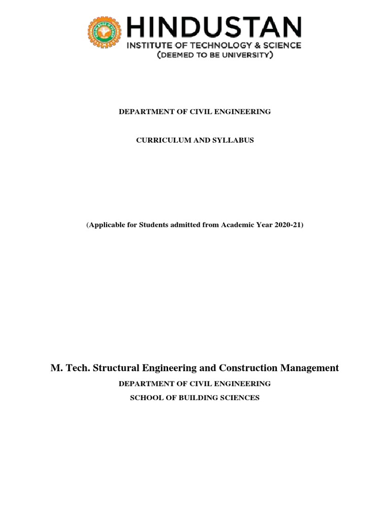 M Tech Construction Engineering Management Pdf Real Estate