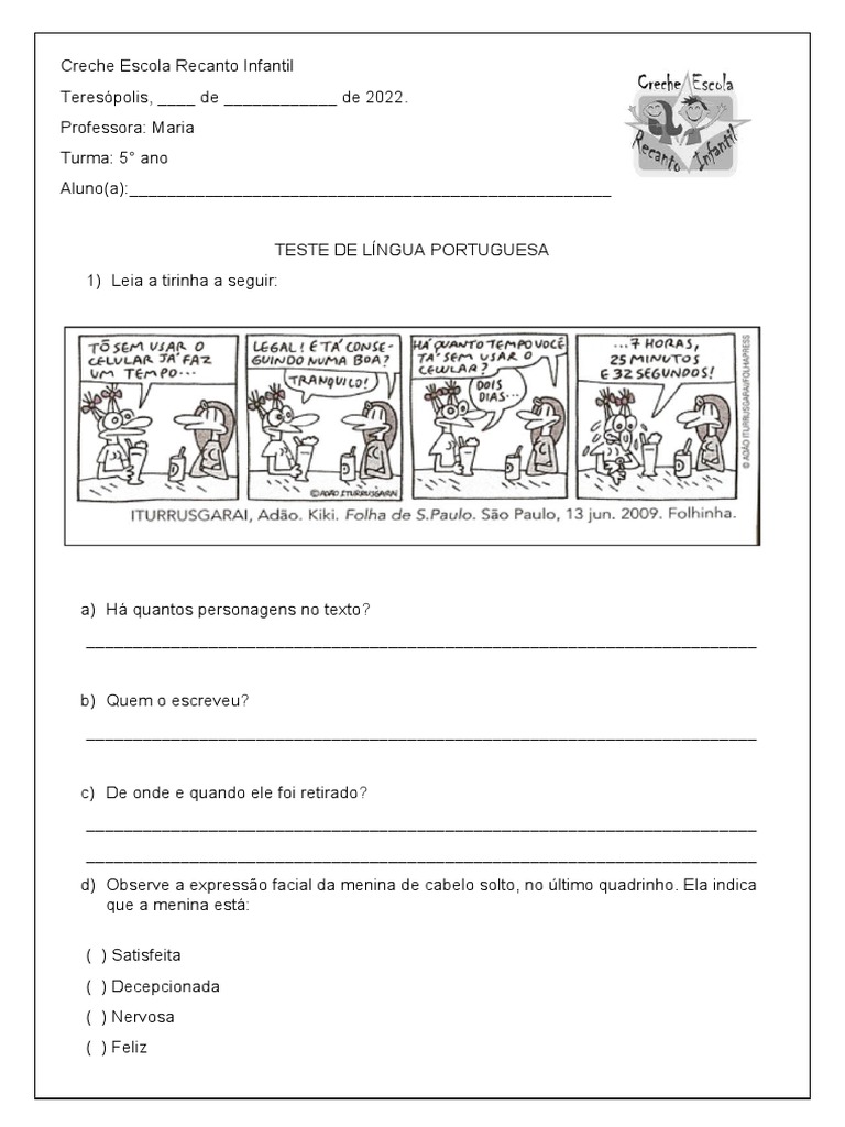Teste de Língua Portuguesa | PDF | Gripe