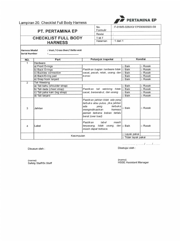 Checklist Full Body Harness PDF