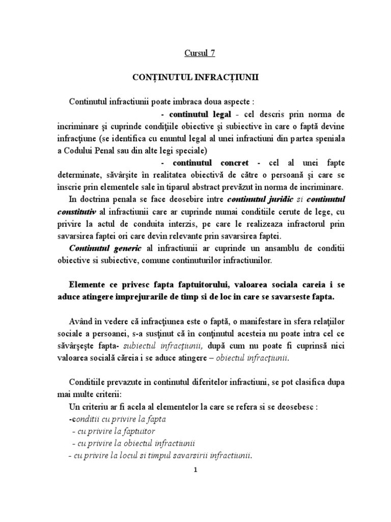 CURSUL 7 Continutul Infractiunii | PDF