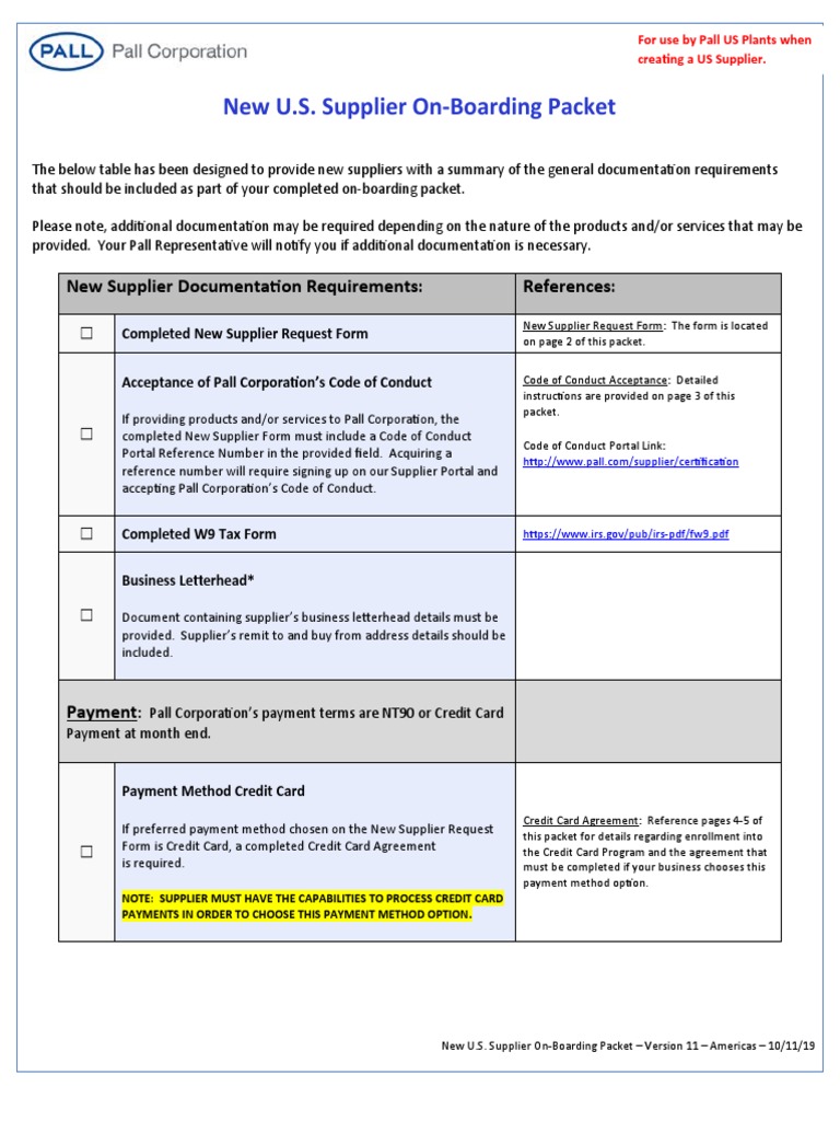 U.S. Supplier Onboarding Requirements Guide | PDF | Credit Card | Payments