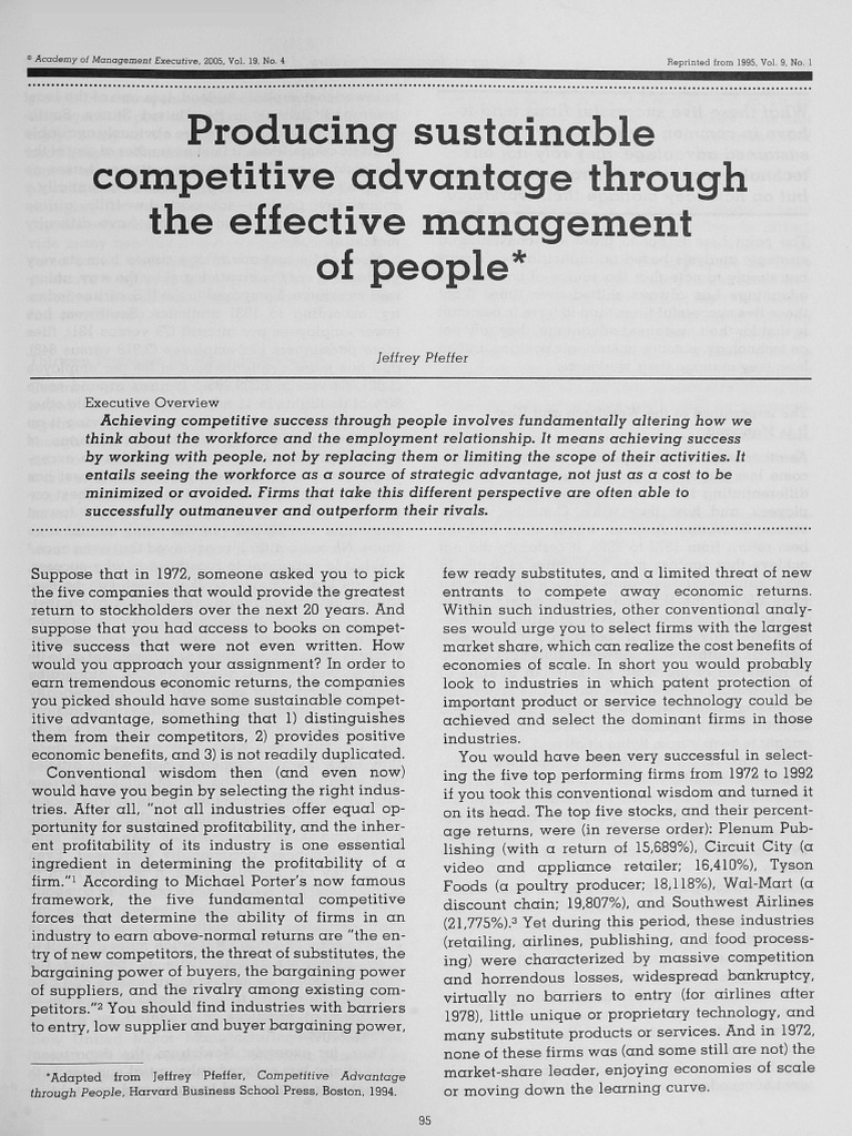 Producing Sustainable Advantage Through The Effective Management Of