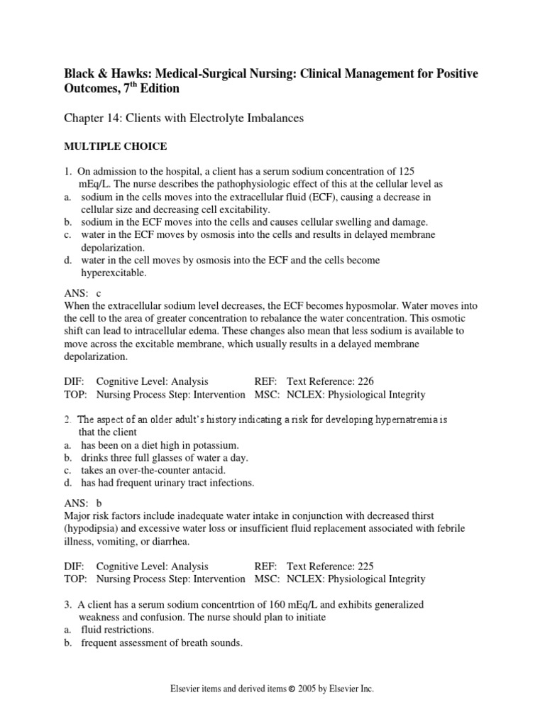 Chapter 14 Electrolyte Imbalances1 PDF Clinical Medicine Medical
