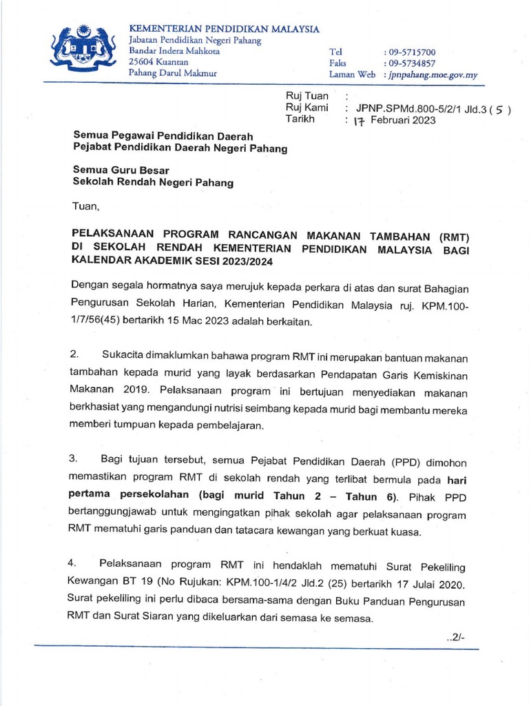 Pelaksanaan Program Rancangan Makanan Tambahan RMT Di Sekolah Rendah | PDF