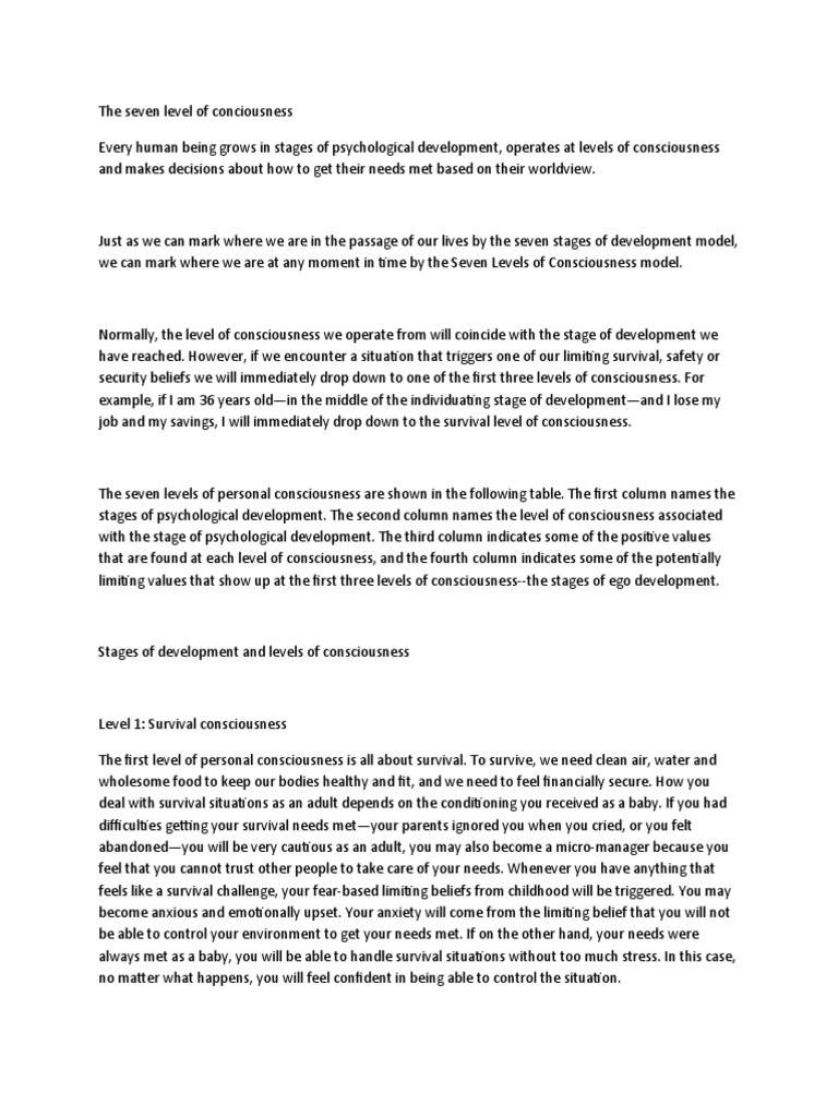 Understanding Consciousness Levels | PDF | Self Esteem | Adolescence