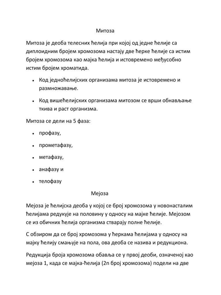 Mitoza I Mejoza | PDF