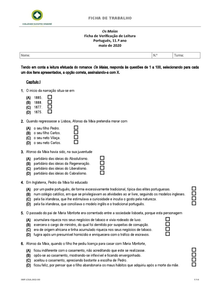 Ficha de verifica o de leitura os maias pdf