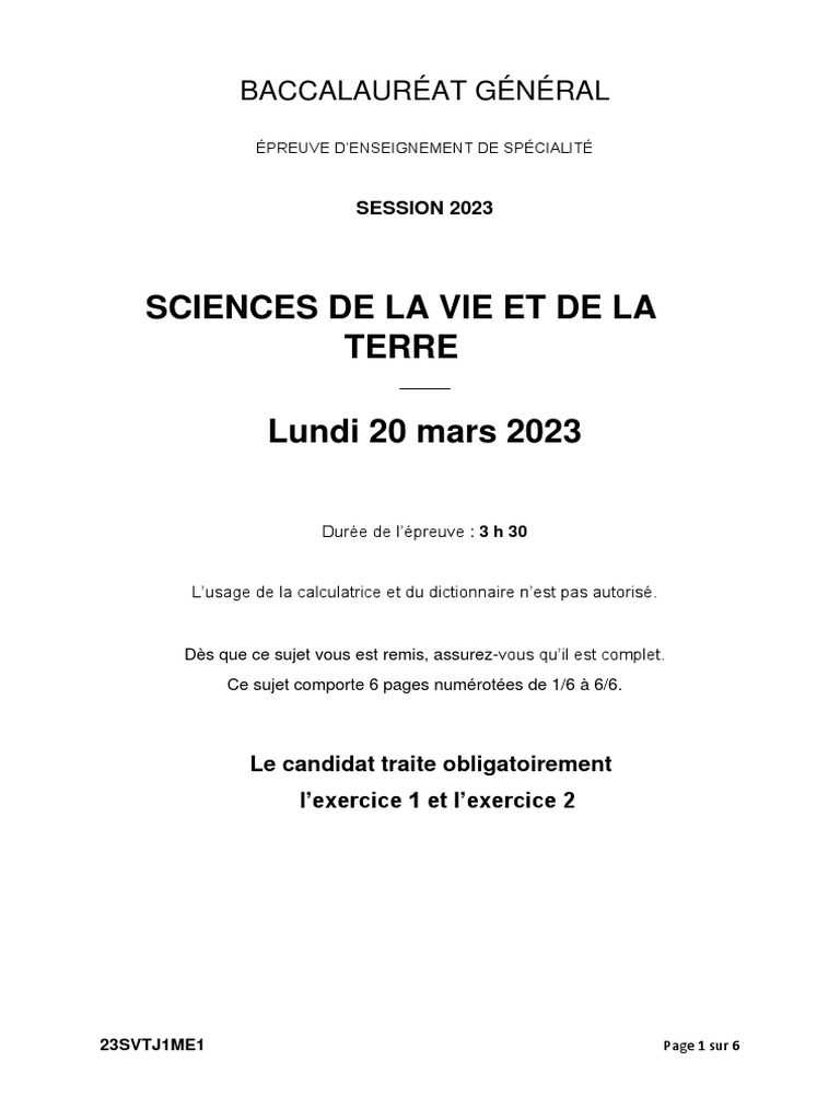 Bac 2023 SVT: Climat et Mucoviscidose | PDF | Protéines | Cellule ...