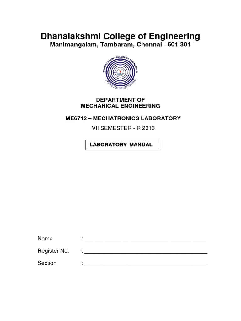 Mechatronics Lab Manual Final Dce 23.7.16 PDF PDF Electric Motor