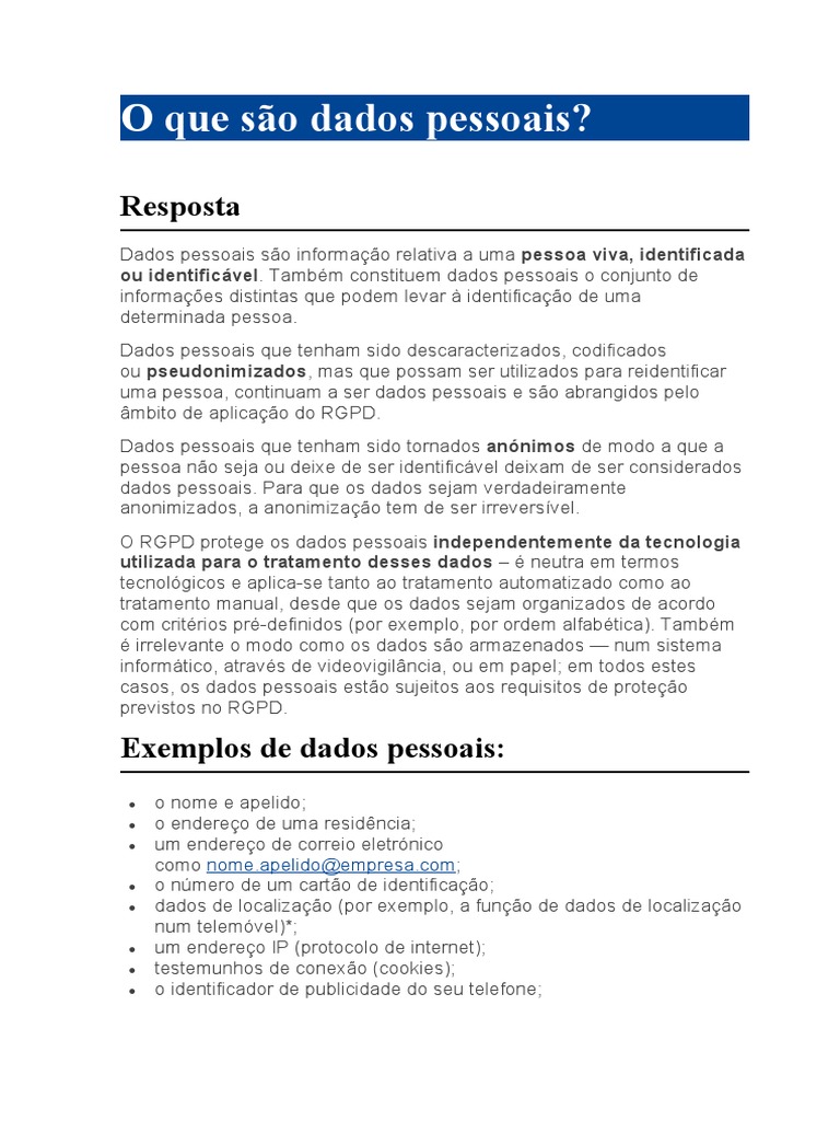Definição e Exemplos de Dados Pessoais | PDF | Dados | Internet