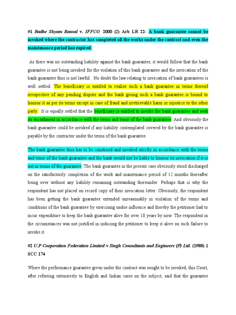 Bank Guarantee Invocation Legal Principles | PDF | Guarantee | Contract Law