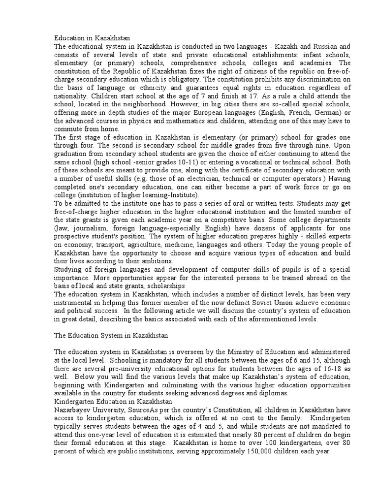 Education in Kazakhstan | PDF | Academic Degree | Middle Schools