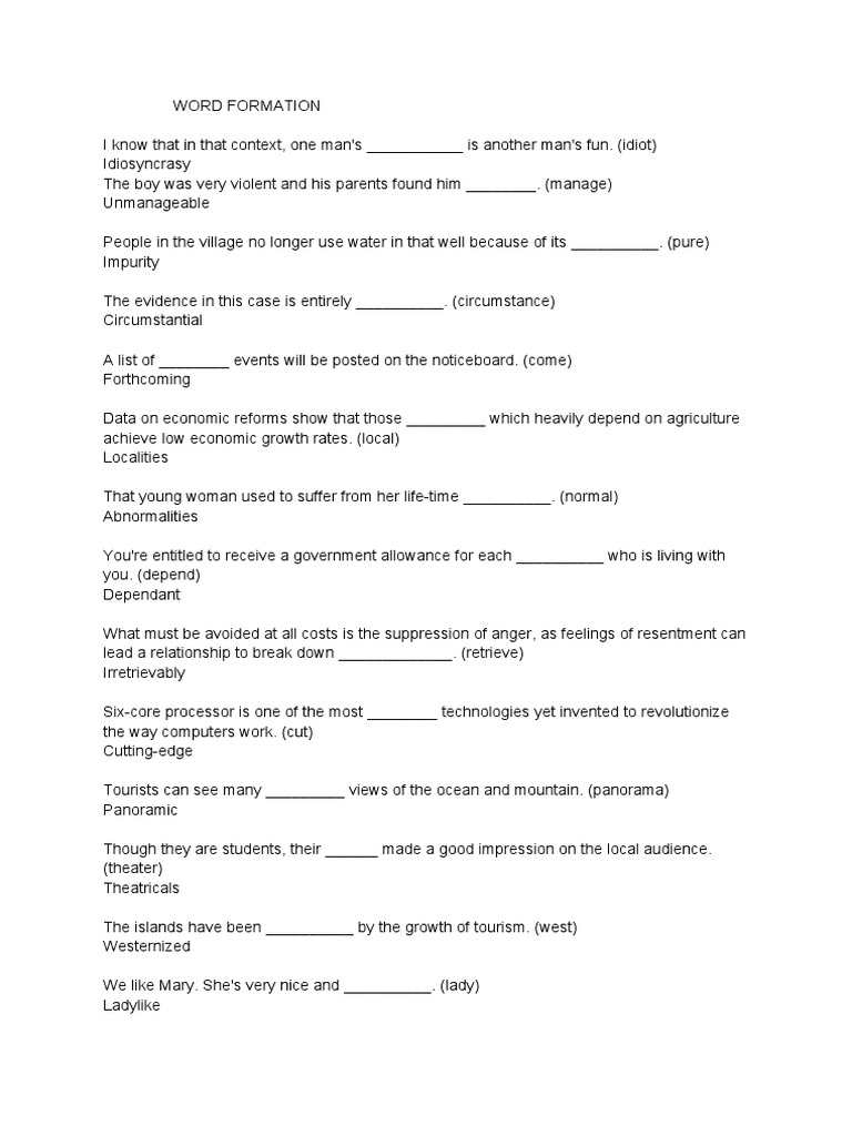 Word Form Examples and Usage | PDF