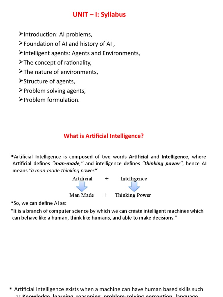 Ai Unit I Notes Pdf Artificial Intelligence Intelligence Ai