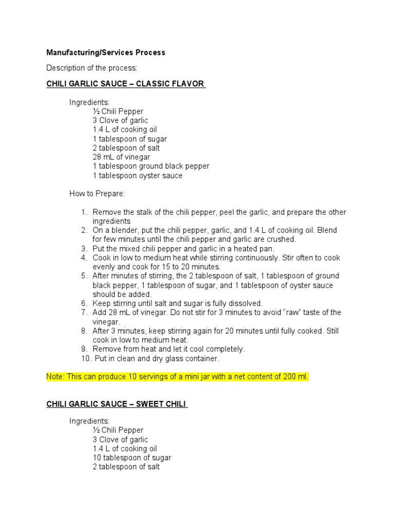 Chili Garlic Sauce Manufacturing Guide | PDF | Garlic | Chili Pepper