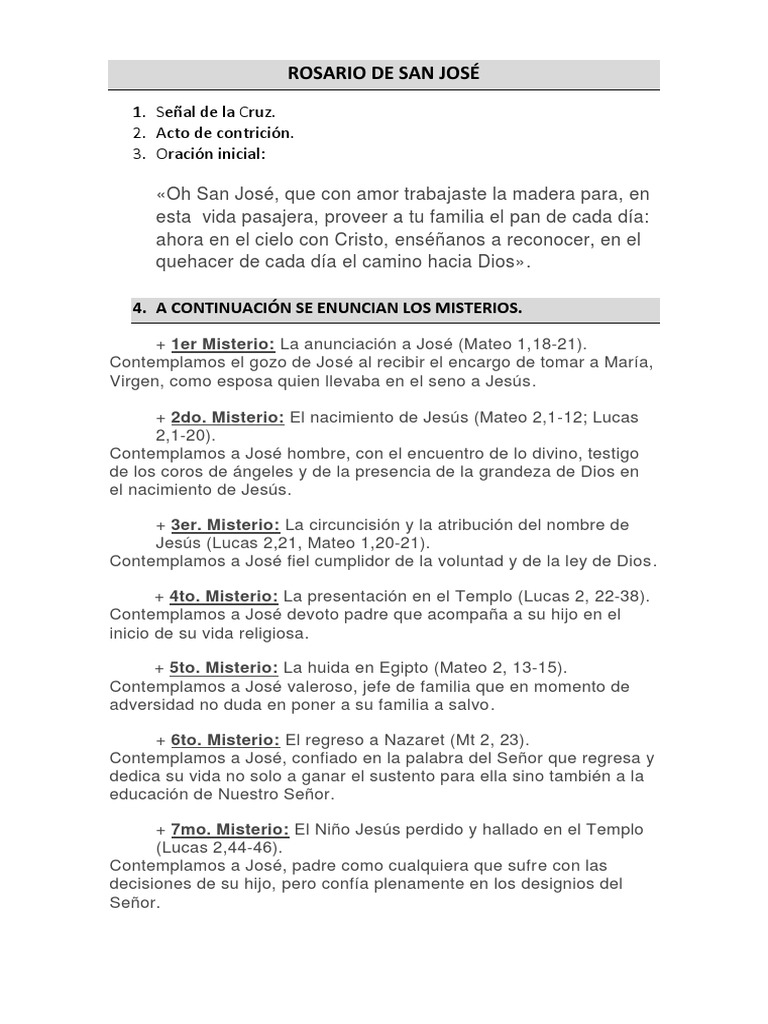 Rosario de San José: Oraciones y Misterios | PDF | San José | María